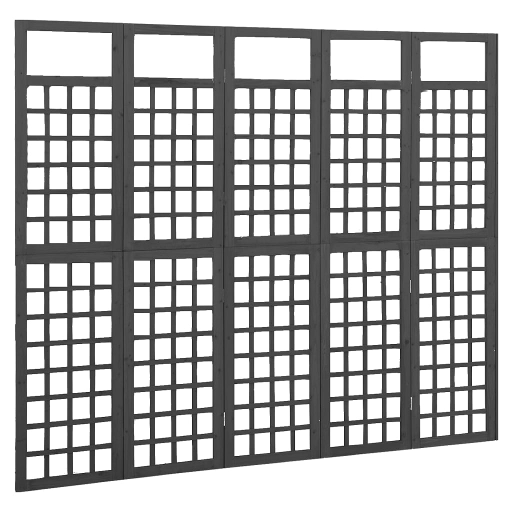 Black 5-Panel Fir Wood Room Divider & Trellis, 201.5x180 cm