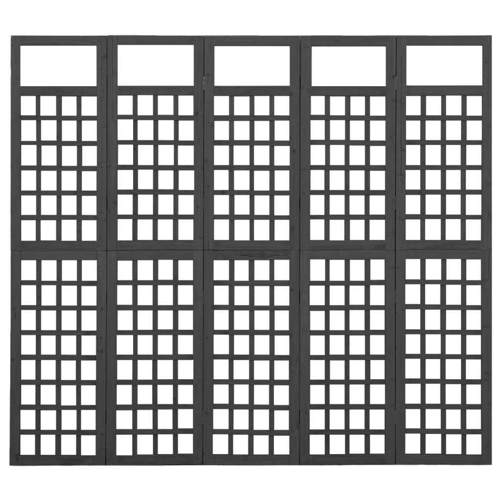 Black 5-Panel Fir Wood Room Divider & Trellis, 201.5x180 cm