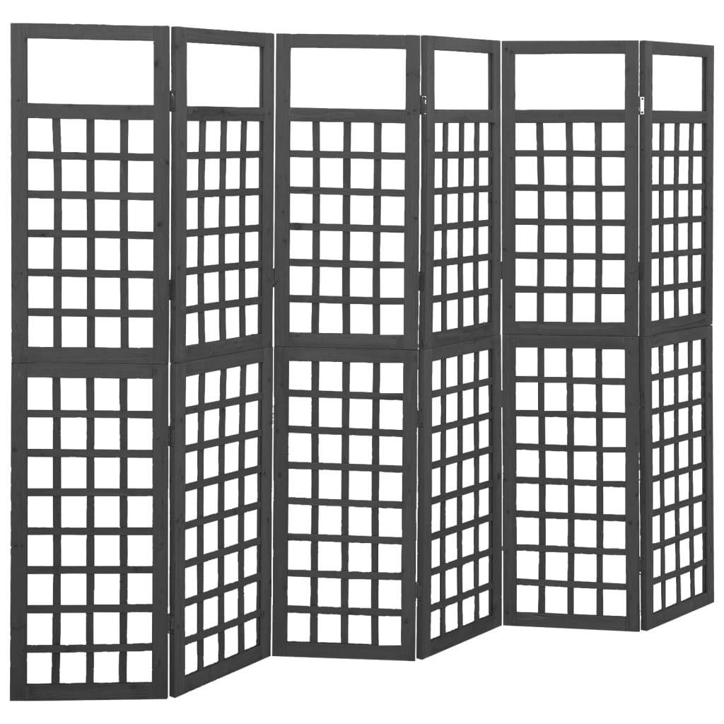 Black Solid Fir Wood 6-Panel Room Divider/Trellis 242.5x180 cm