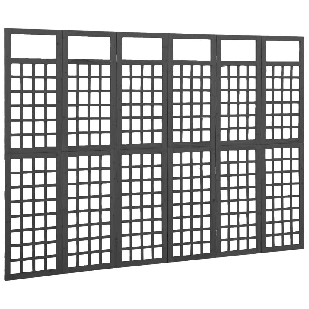Black Solid Fir Wood 6-Panel Room Divider/Trellis 242.5x180 cm