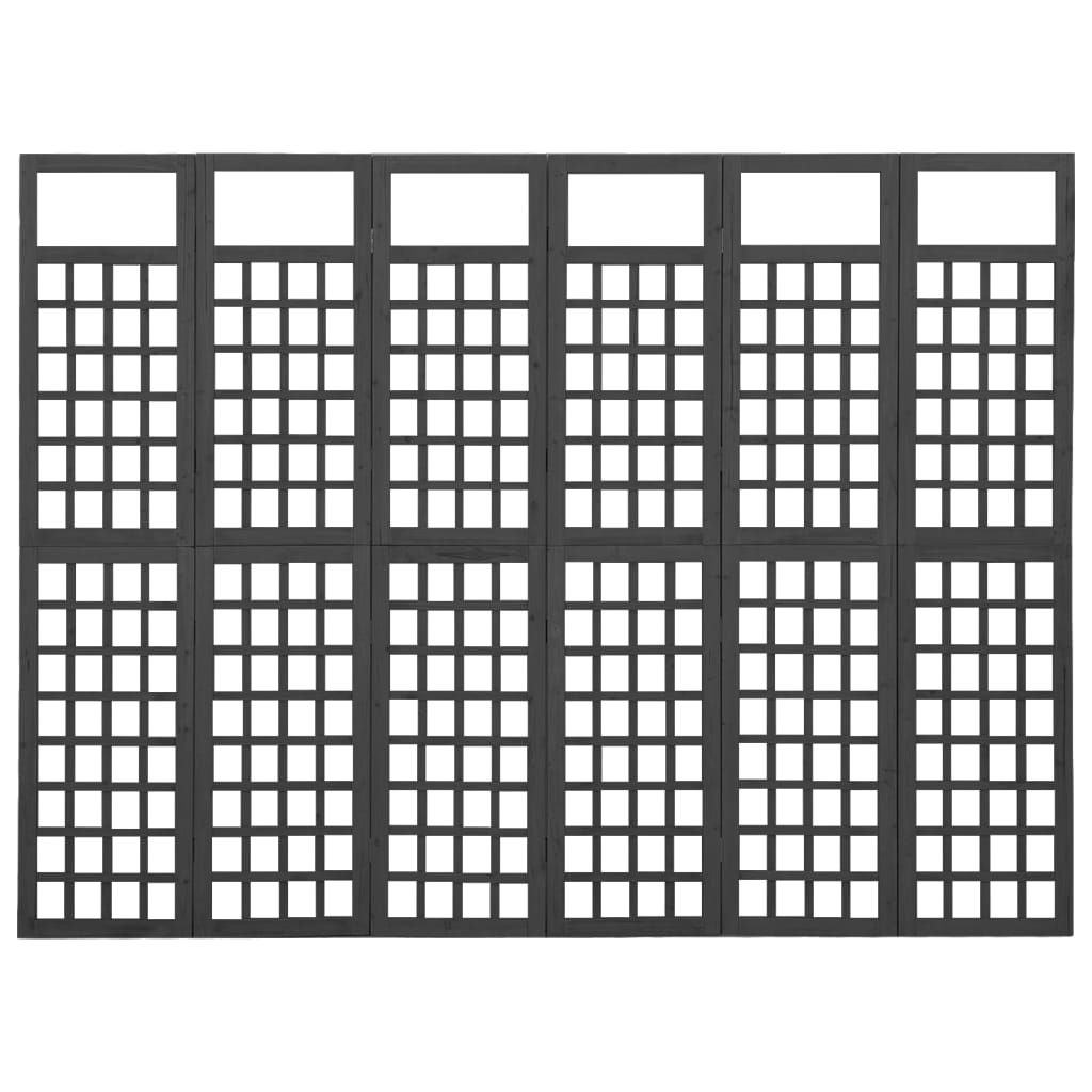 Black Solid Fir Wood 6-Panel Room Divider/Trellis 242.5x180 cm