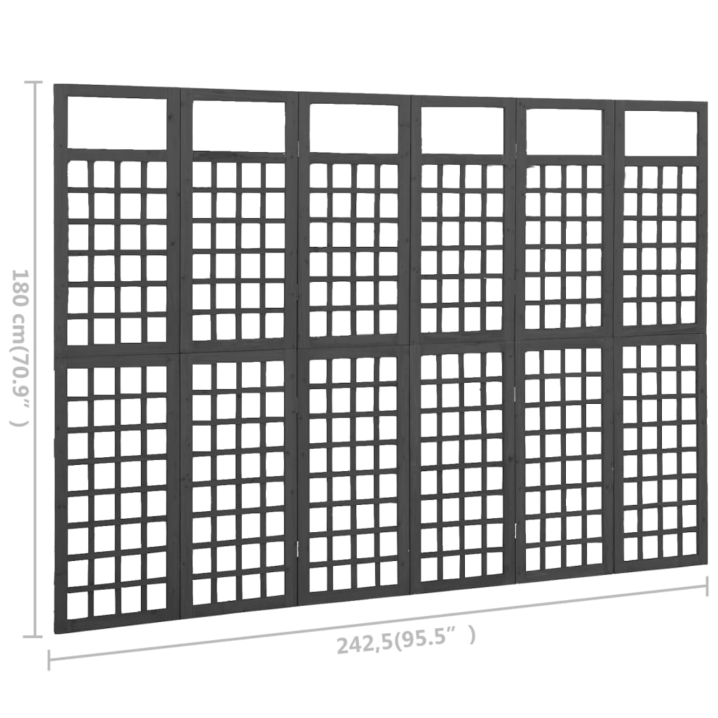 Black Solid Fir Wood 6-Panel Room Divider/Trellis 242.5x180 cm