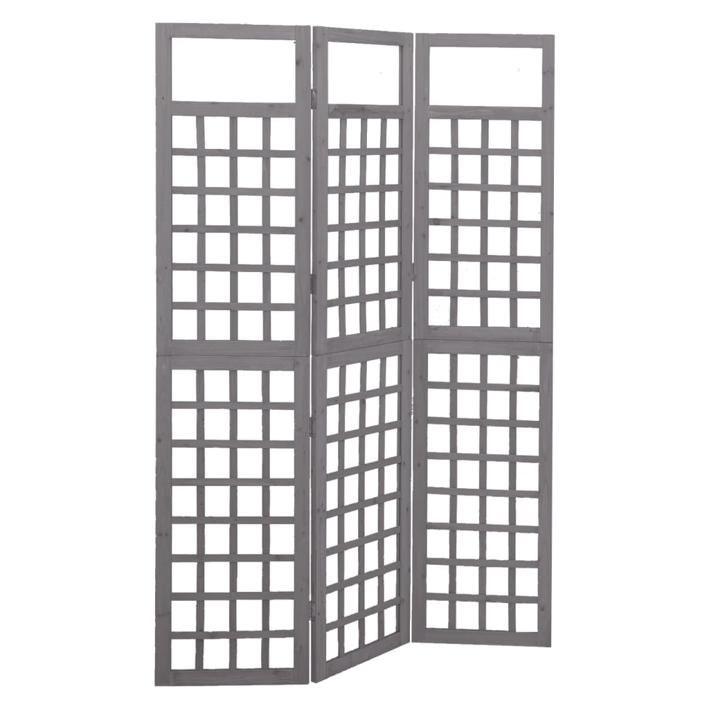 Solid Fir Wood Grey 3-Panel Room Divider/Trellis - 121x180 cm