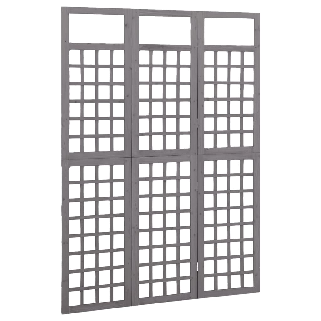 Solid Fir Wood Grey 3-Panel Room Divider/Trellis - 121x180 cm
