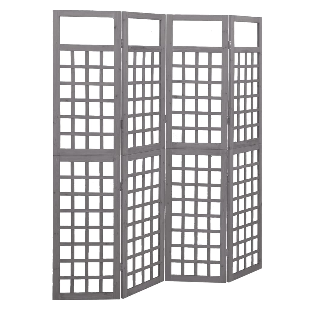 4-Panel Trellis Room Divider, Solid Fir Wood, Grey, 161x180 cm