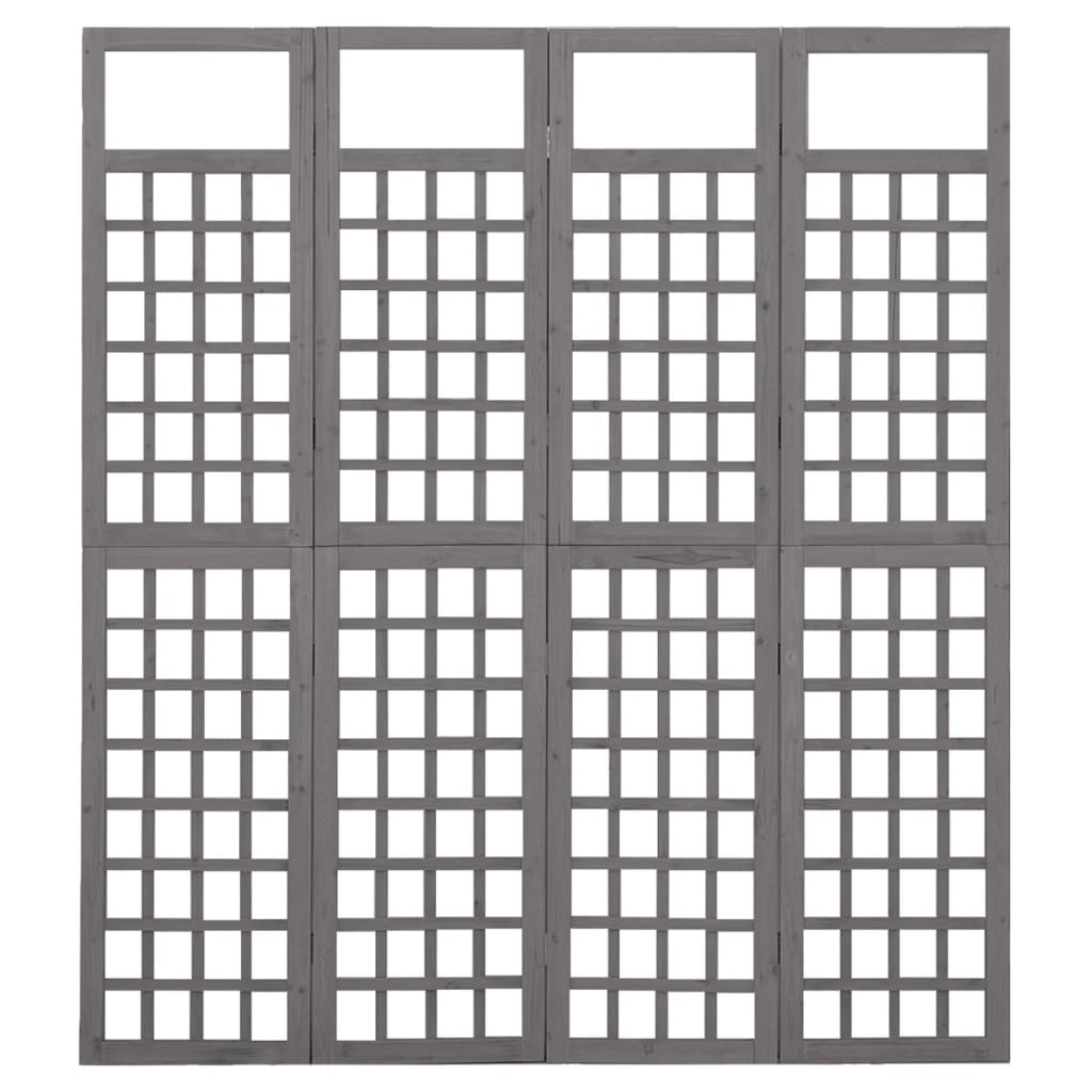 4-Panel Trellis Room Divider, Solid Fir Wood, Grey, 161x180 cm