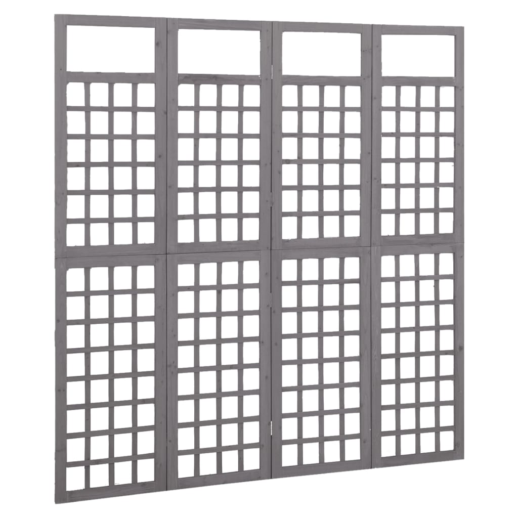 4-Panel Trellis Room Divider, Solid Fir Wood, Grey, 161x180 cm