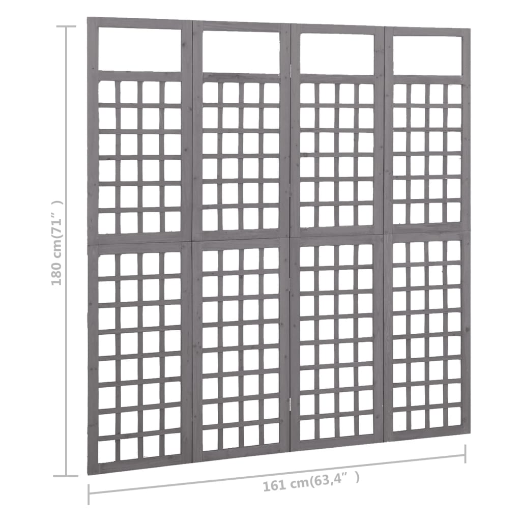 4-Panel Trellis Room Divider, Solid Fir Wood, Grey, 161x180 cm