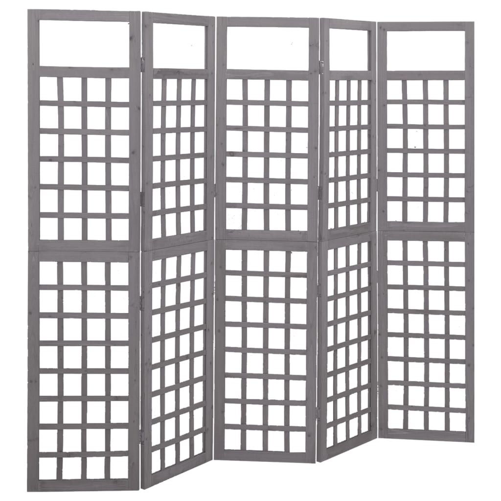 5-Panel Grey Fir Wood Room Divider/Trellis 201.5x180 cm