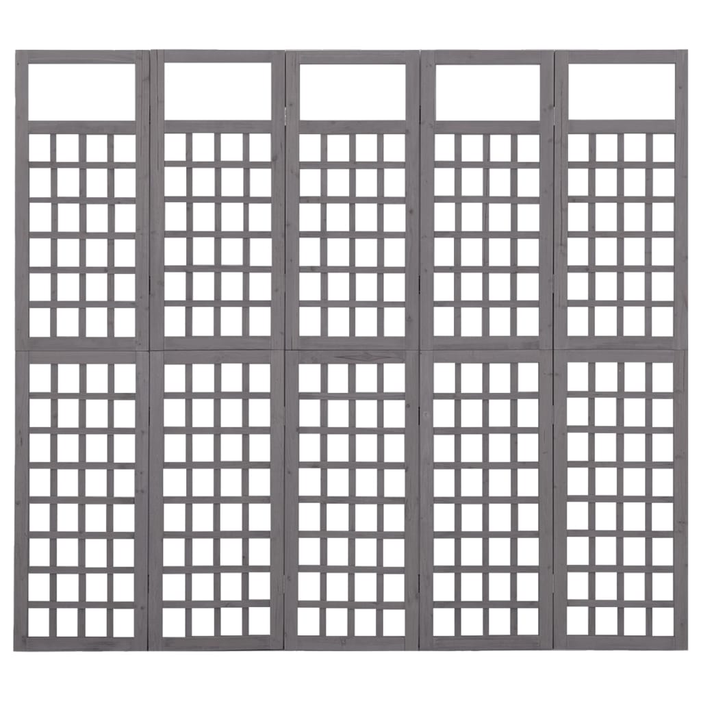 5-Panel Grey Fir Wood Room Divider/Trellis 201.5x180 cm
