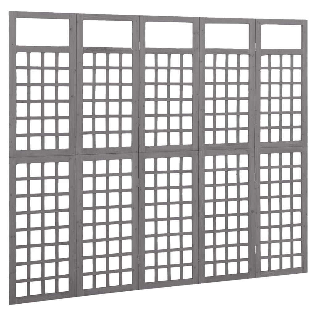 5-Panel Grey Fir Wood Room Divider/Trellis 201.5x180 cm