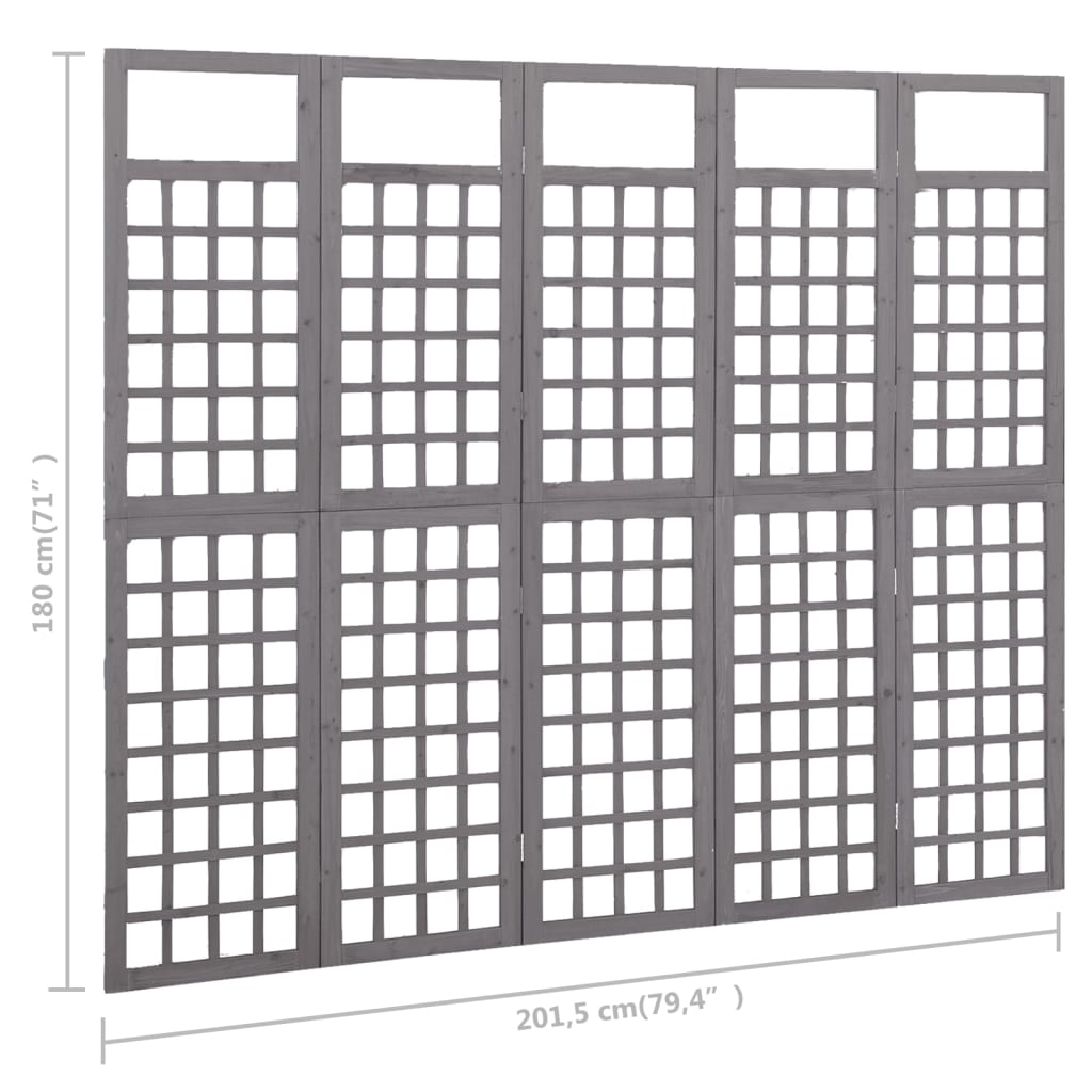 5-Panel Grey Fir Wood Room Divider/Trellis 201.5x180 cm