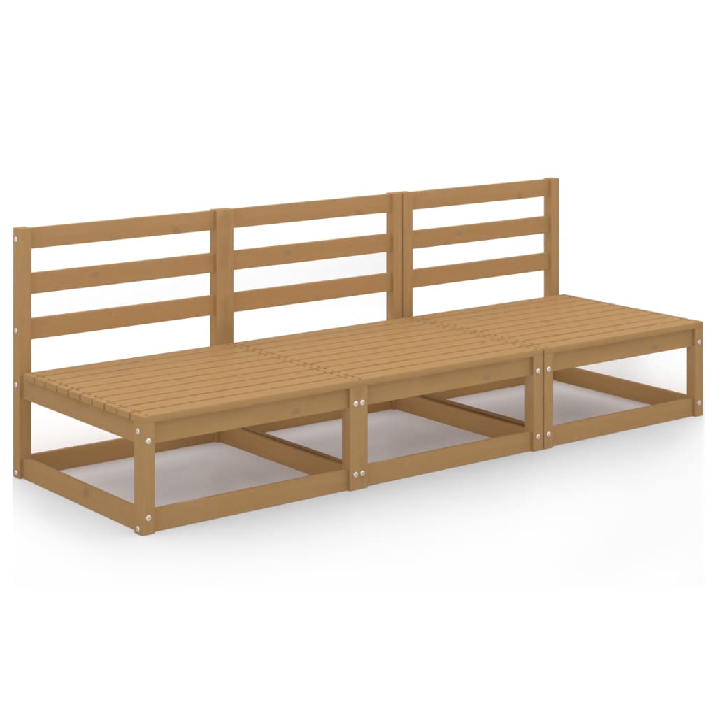 Honey Brown Solid Pinewood 3-Seater Garden Sofa
