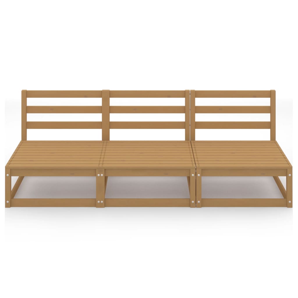 Honey Brown Solid Pinewood 3-Seater Garden Sofa