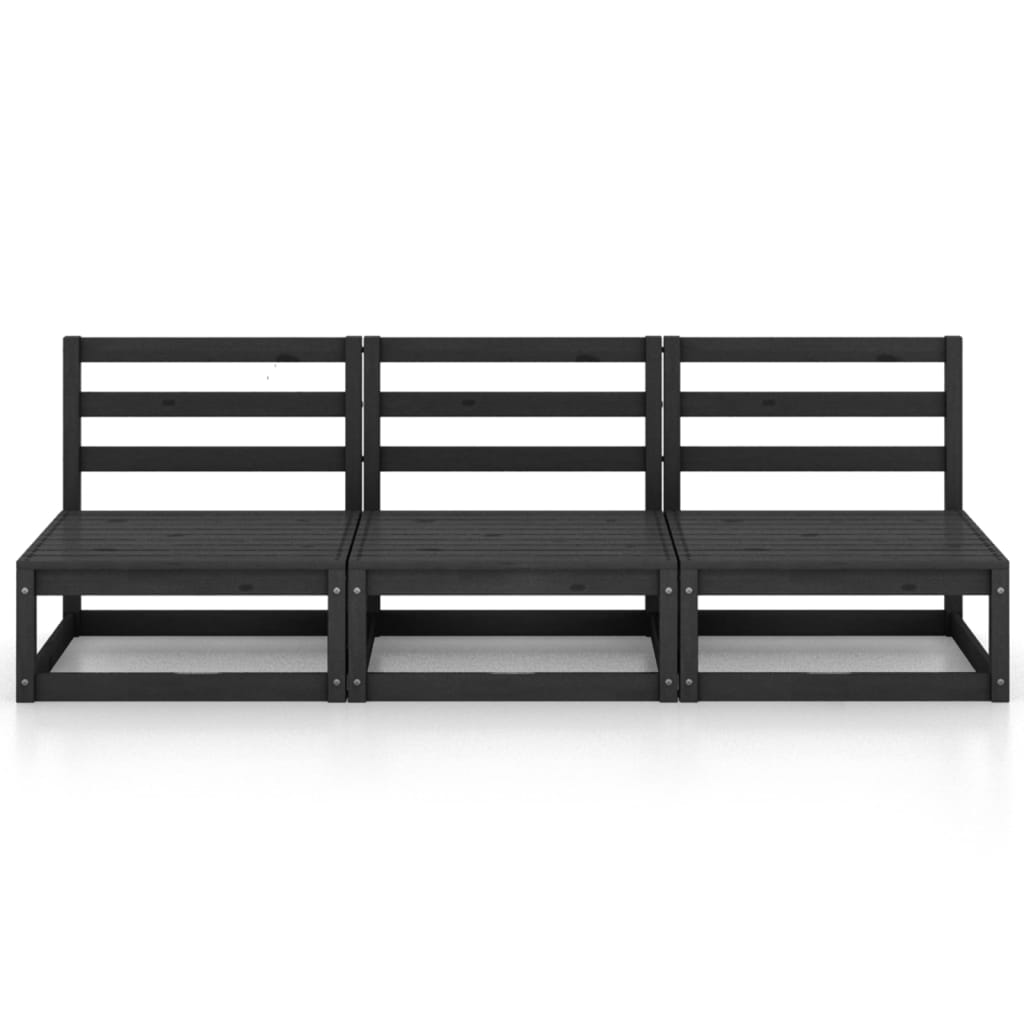 Elegant Black Solid Pinewood 3-Seater Garden Sofa