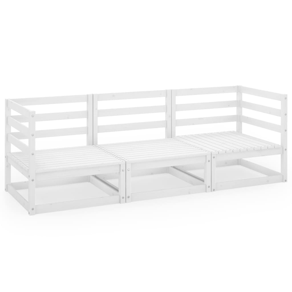 White Solid Pinewood 3-Seater Garden Sofa - Stylish Outdoor Comfort