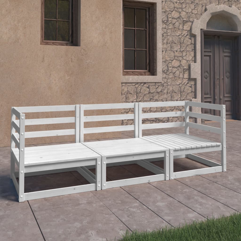 White Solid Pinewood 3-Seater Garden Sofa - Stylish Outdoor Comfort