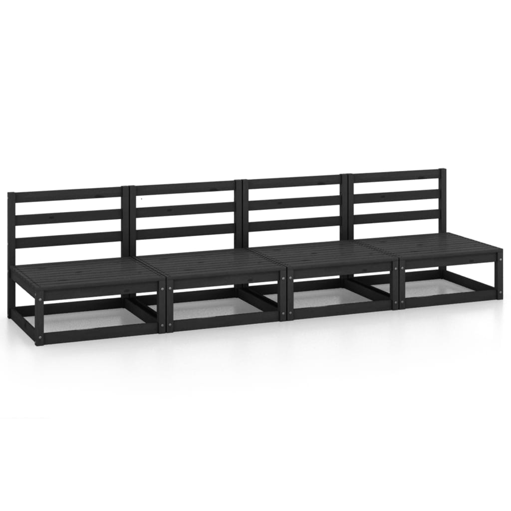 Elegant 4-Seater Black Solid Pinewood Garden Sofa