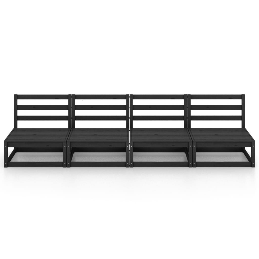 Elegant 4-Seater Black Solid Pinewood Garden Sofa