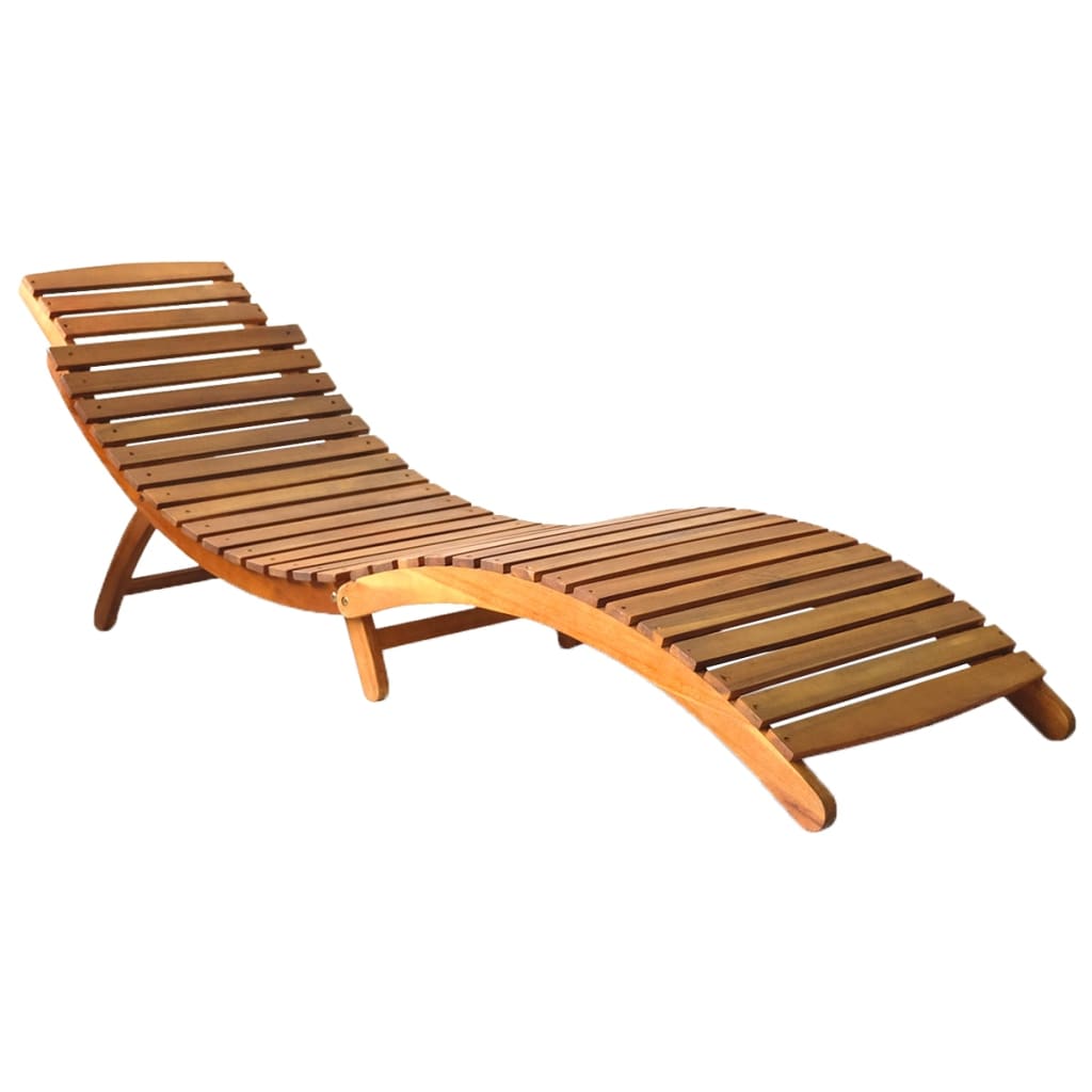 2-Piece Solid Acacia Wood Sun Loungers - Natural Finish