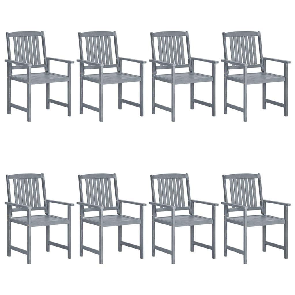 8-Piece Grey Garden Chairs Set | Solid Acacia Wood Outdoor Seating