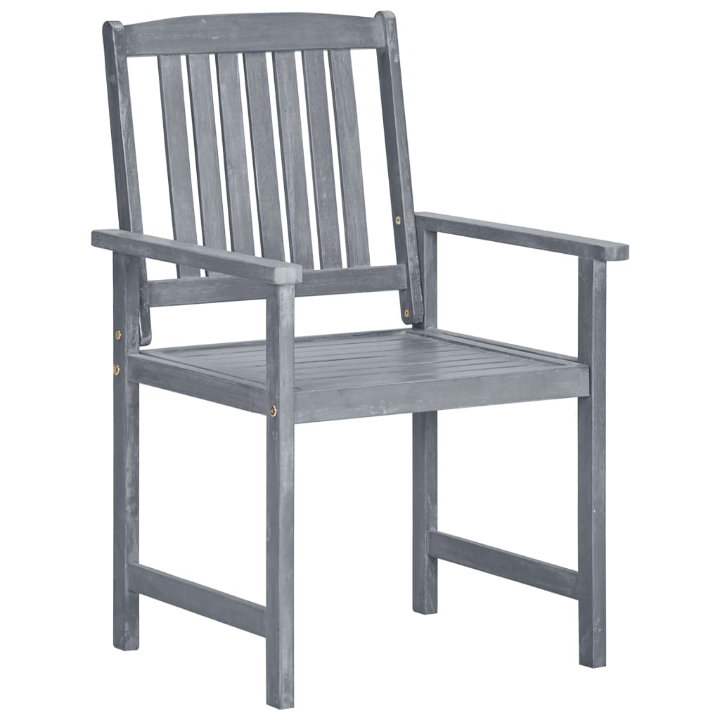 8-Piece Grey Garden Chairs Set | Solid Acacia Wood Outdoor Seating