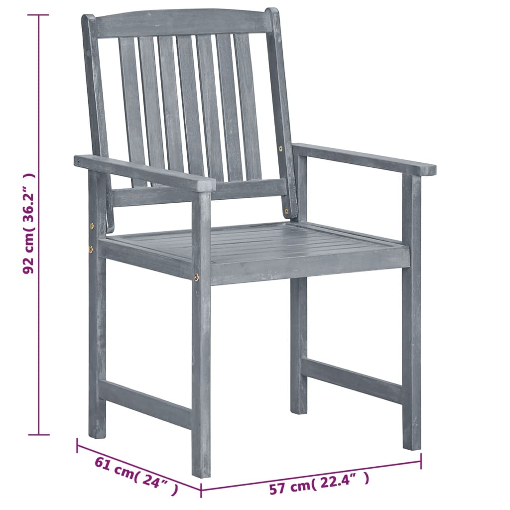 8-Piece Grey Garden Chairs Set | Solid Acacia Wood Outdoor Seating