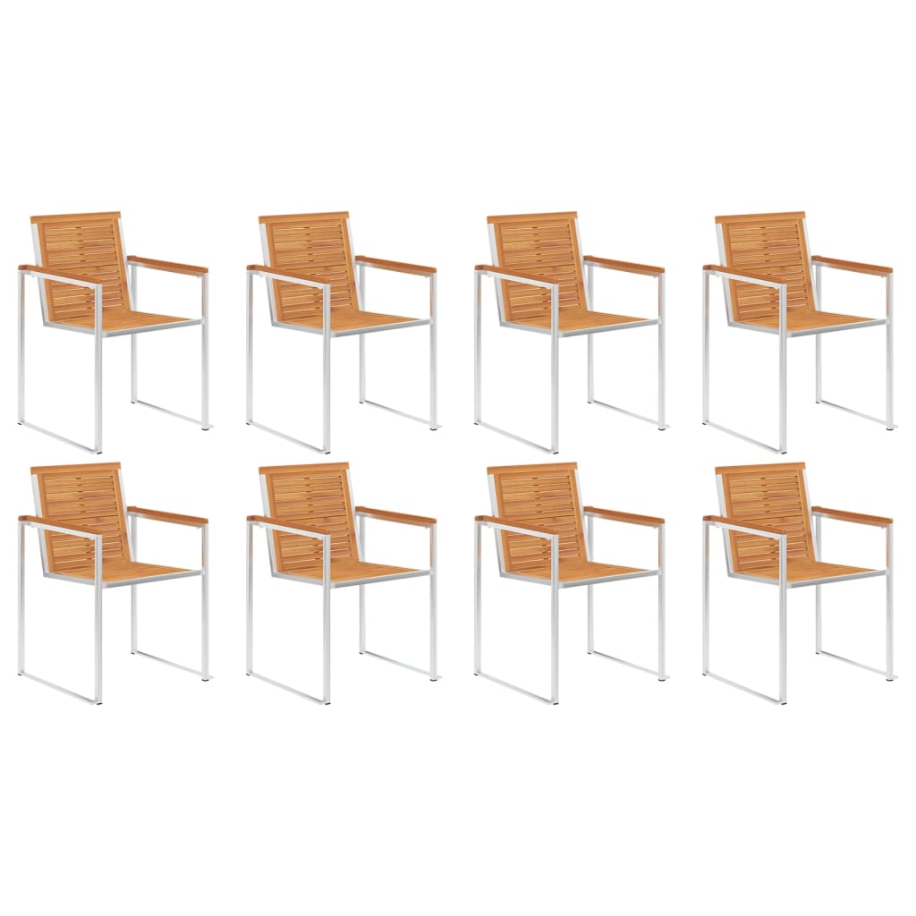 8-Pc Acacia Wood & Stainless Steel Garden Chair Set