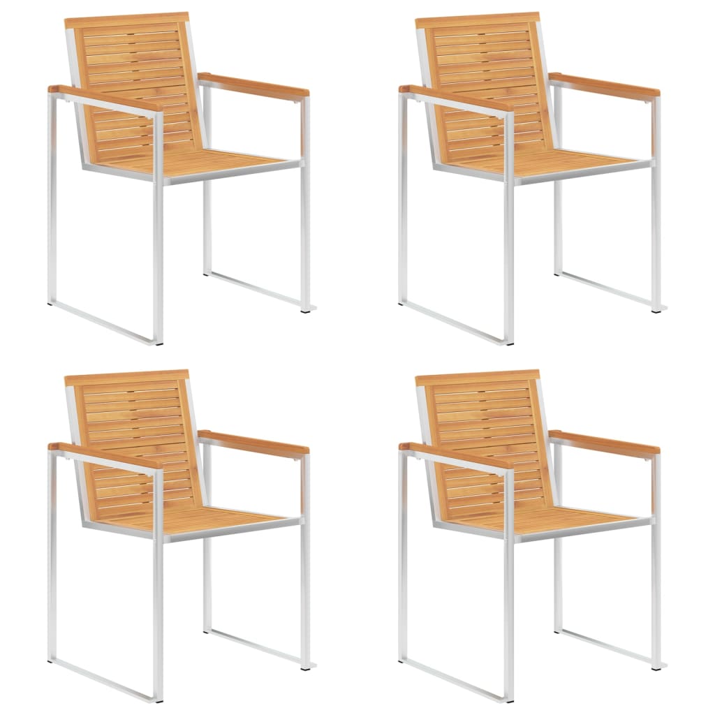 4-Piece Solid Teak & Stainless Steel Garden Chairs Set