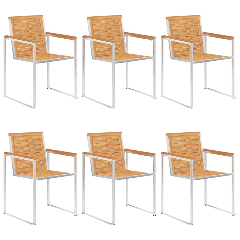 Teak Wood & Stainless Steel Garden Chairs Set, 6 Pcs