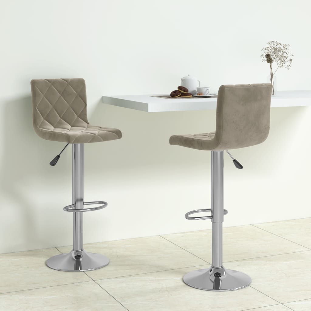 Elegant Light Grey Velvet Bar Stools - Set of 2 for Chic Dining