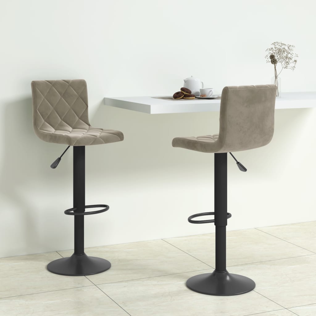 Light Grey Velvet Bar Stools Set of 2 - Chic & Comfortable Seating