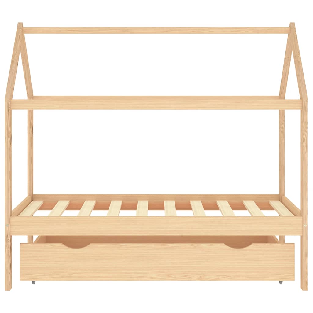 Solid Pine Kids Bed Frame 80x160 cm with Drawer - Natural Wood
