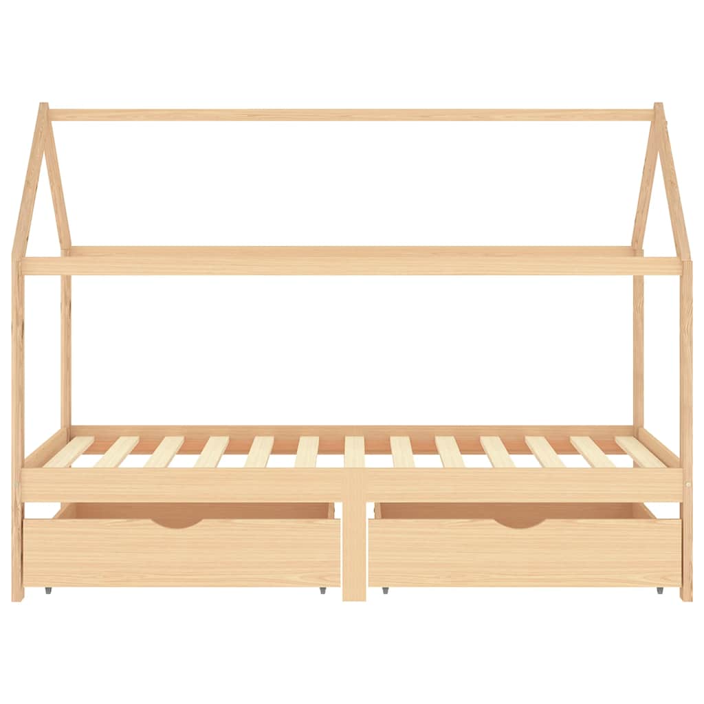 Solid Pine Wood Kids Bed Frame with Drawers, 90x200 cm, White