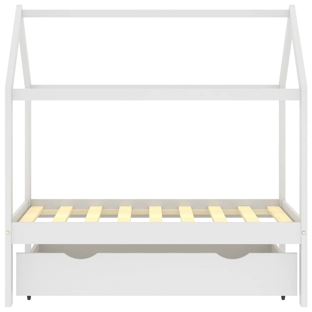 White Pine Wood Kids Bed Frame with Drawer, 70x140 cm