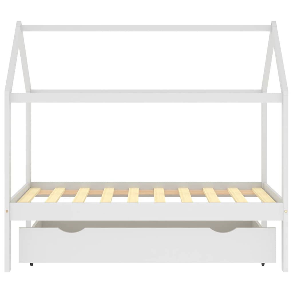 White Pine Wood Kids Bed Frame with Drawer, 80x160 cm