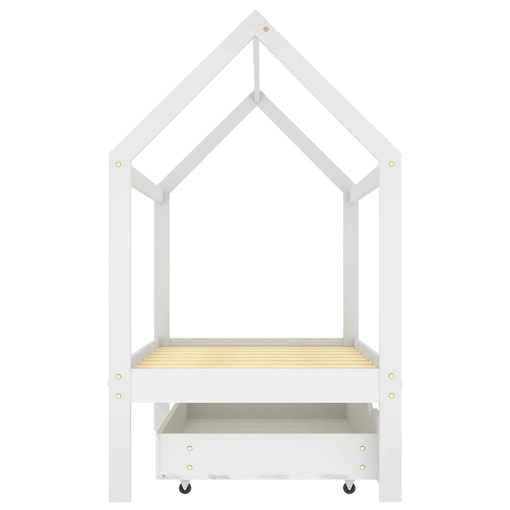 White Pine Wood Kids Bed Frame with Drawer, 80x160 cm