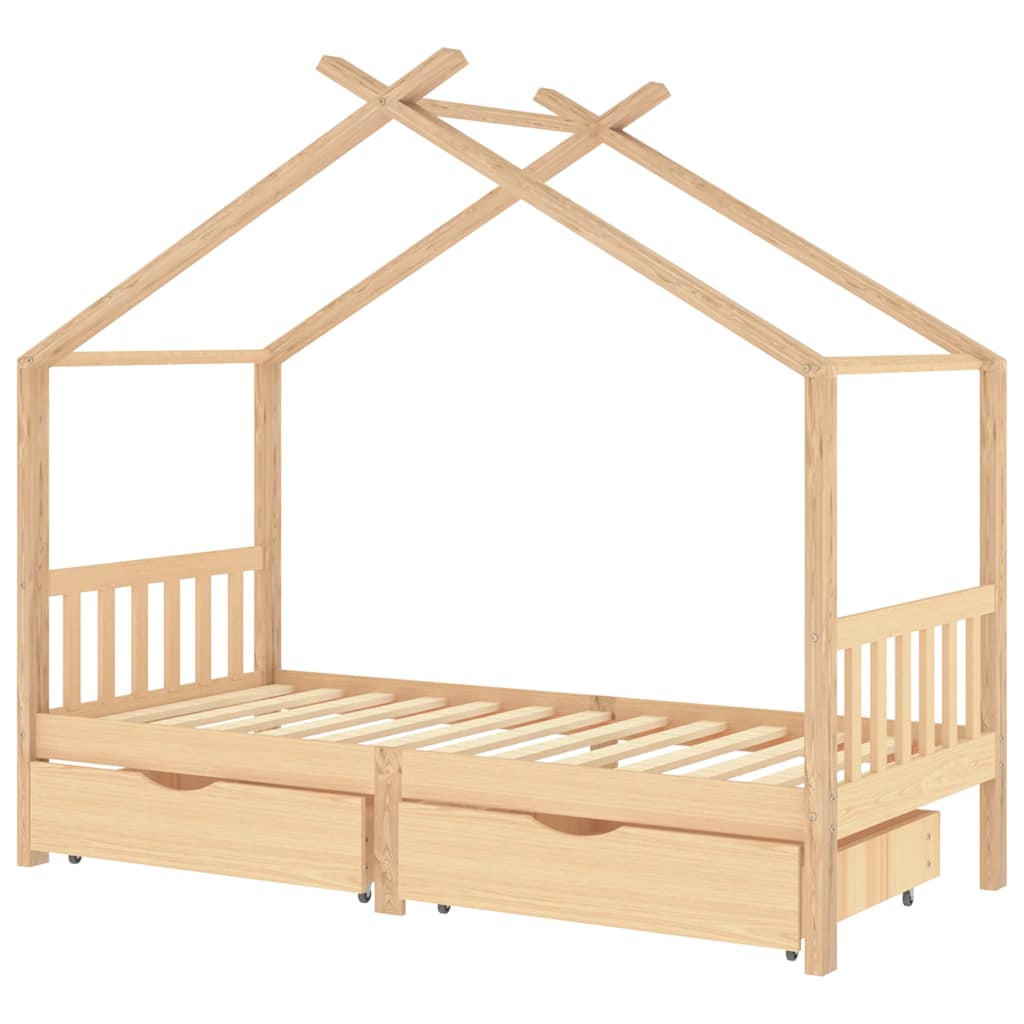 Solid Pine Kids Bed Frame with Drawers - 90x200 cm