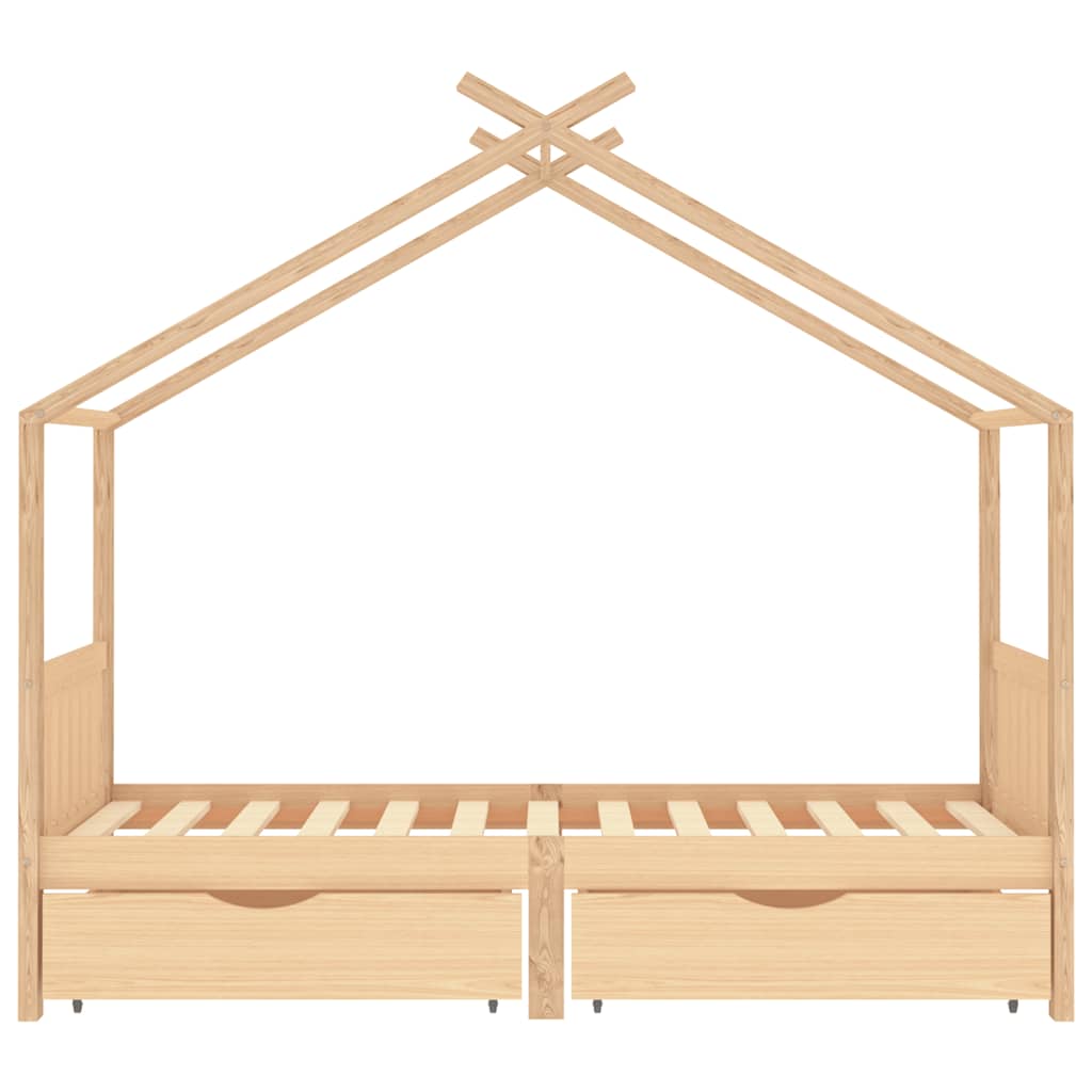 Solid Pine Kids Bed Frame with Drawers - 90x200 cm