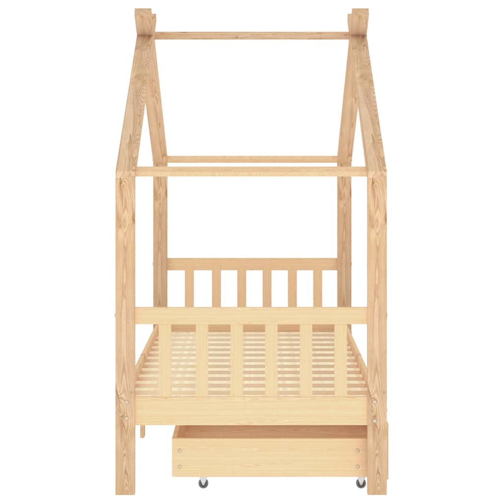 Solid Pine Kids Bed Frame with Drawers - 90x200 cm