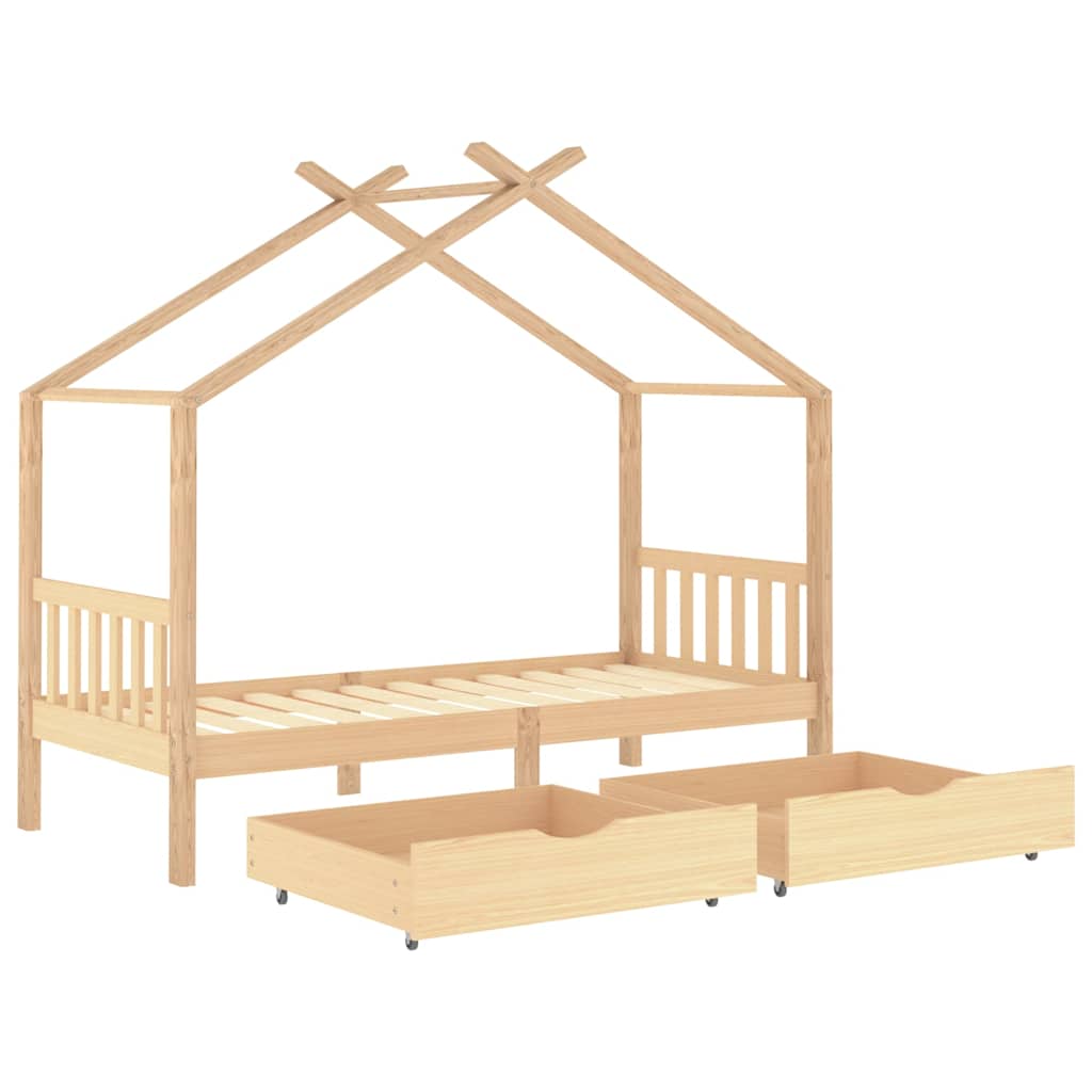Solid Pine Kids Bed Frame with Drawers - 90x200 cm