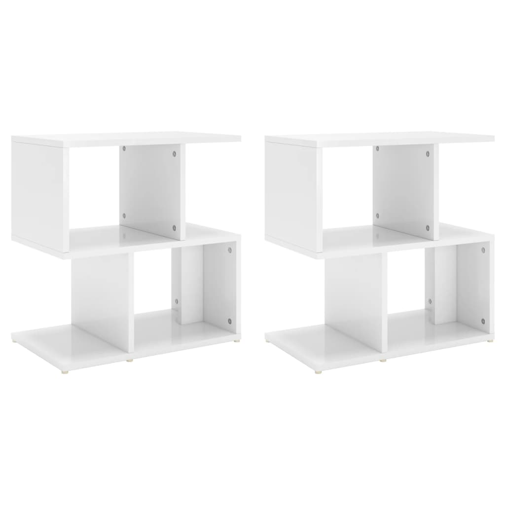 2 High Gloss White Bedside Cabinets - Engineered Wood 50x30x51.5 cm