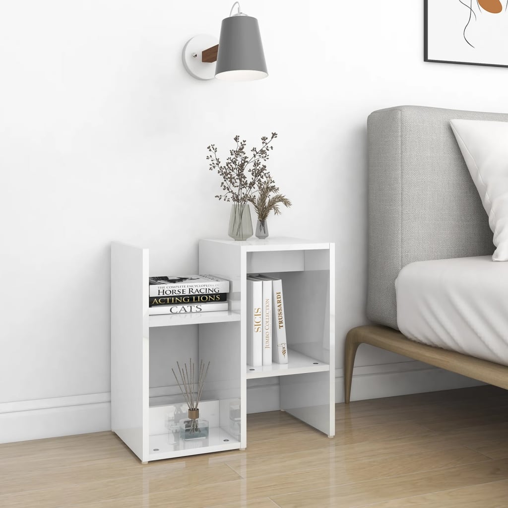 2 High Gloss White Bedside Cabinets - Engineered Wood 50x30x51.5 cm
