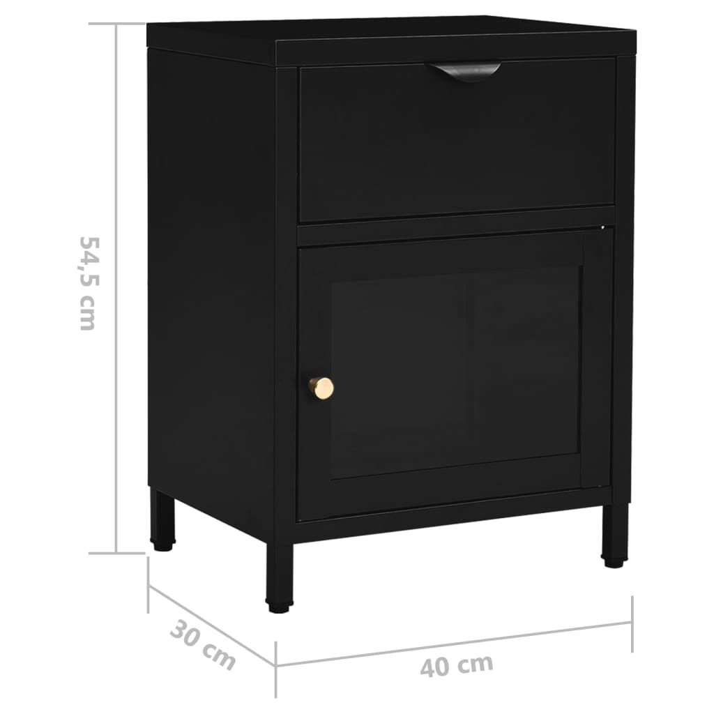Sleek Black Steel & Glass Nightstand - 40x30x54.5 cm
