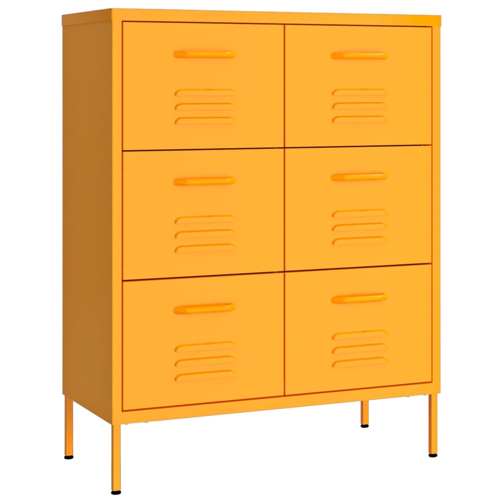 Mustard Yellow Steel Drawer Cabinet 80x35x101.5 cm