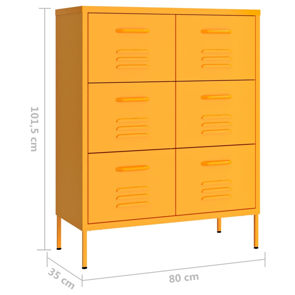 Mustard Yellow Steel Drawer Cabinet 80x35x101.5 cm