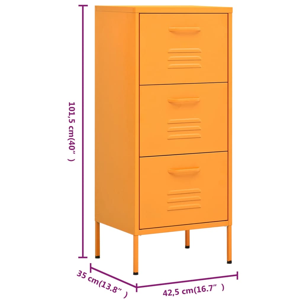 Mustard Yellow Steel Storage Cabinet 42.5x35x101.5 cm