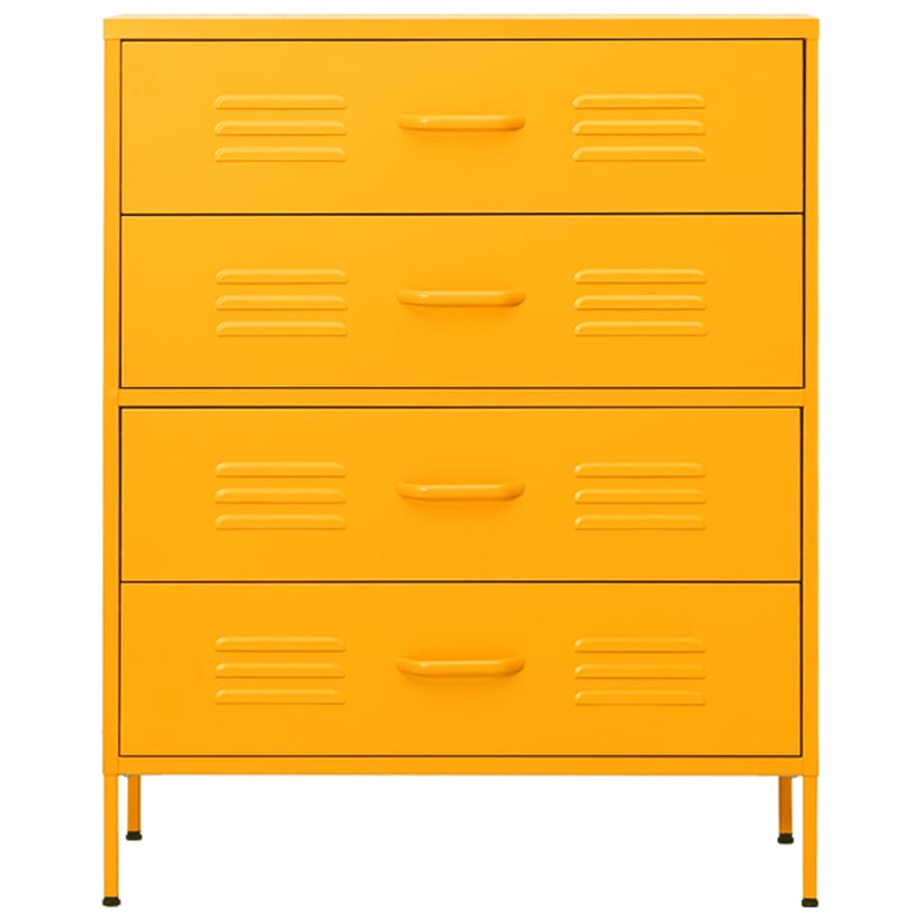 Mustard Yellow Steel Chest of Drawers - 80x35x101.5 cm