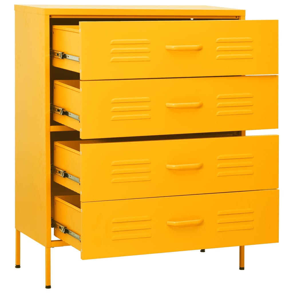 Mustard Yellow Steel Chest of Drawers - 80x35x101.5 cm