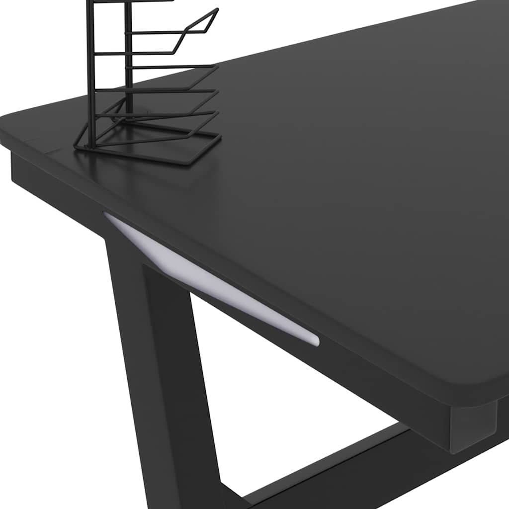 Z-Shaped Black LED Gaming Desk - 110x60x75 cm, Sleek & Durable